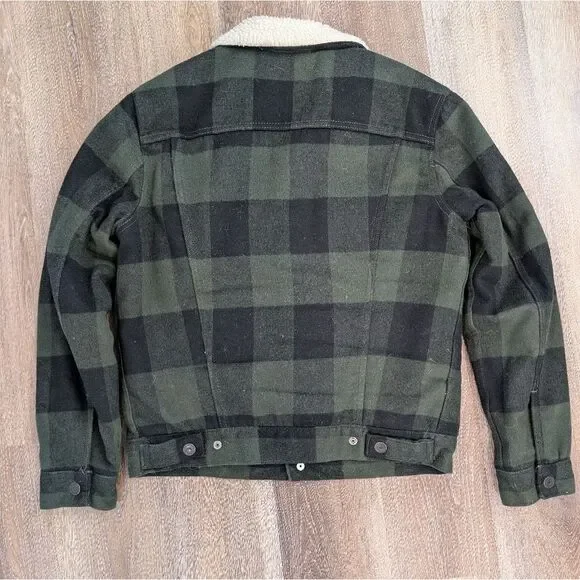 Levis Men's Green Buffalo Plaid Sherpa Jacket Sz Small - Picture 2 of 10